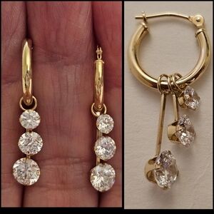 10K Yellow Gold Interchangeable CZ Dangle Hoop Earrings 2.4g JCM